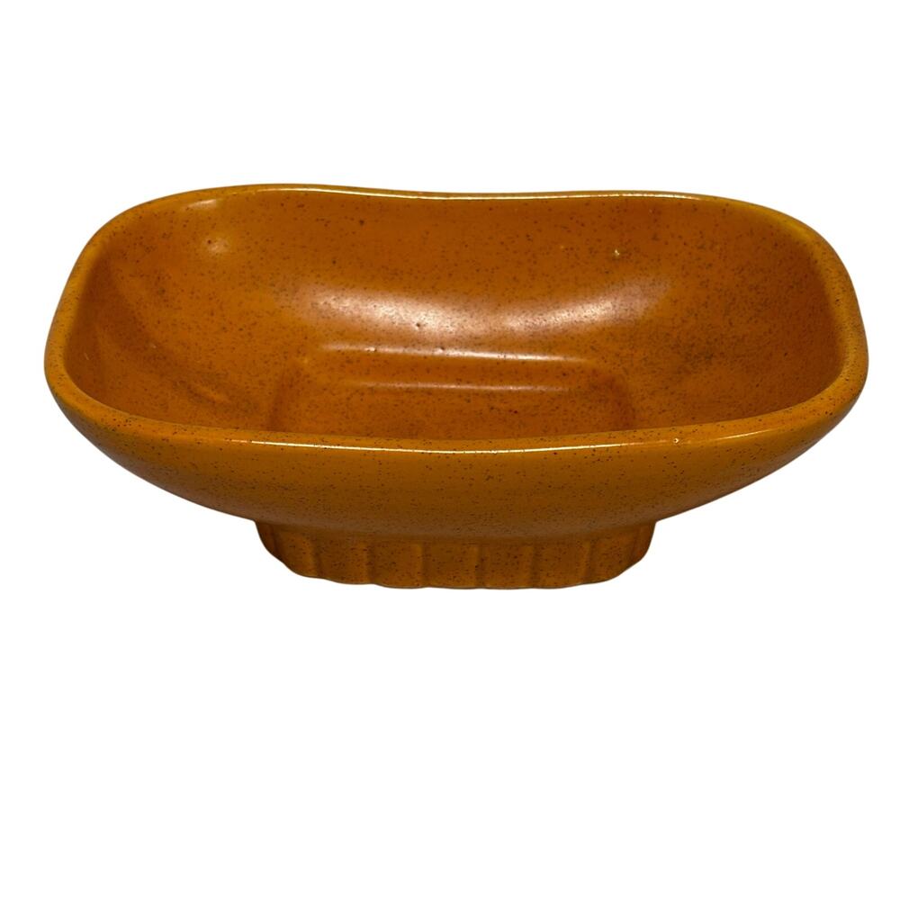 Vintage McCoy USA art pottery planter speckled orange shallow oblong #1081